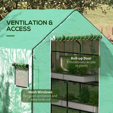 Outsunny Greenhouse Replacement Cover with Roll-up Door and Windows - Green