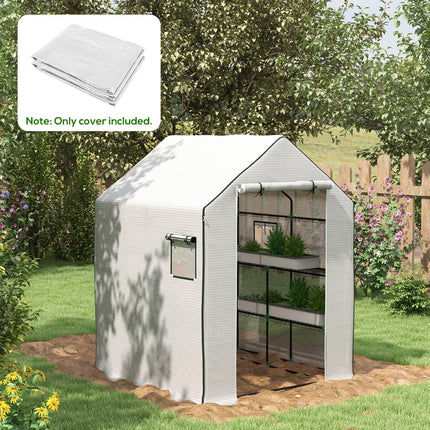 Outsunny Greenhouse Cover Replacement with Roll-Up Door and Windows - White