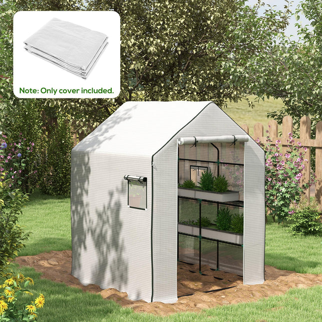 Outsunny Greenhouse Cover Replacement with Roll-Up Door and Windows - White