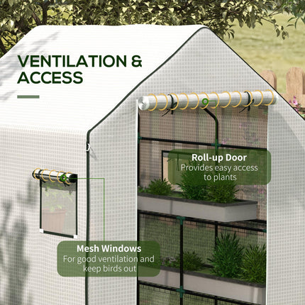 Outsunny Greenhouse Cover Replacement with Roll-Up Door and Windows - White