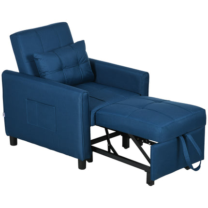 3-In-1 Convertible Chair Bed with Adjustable Backrest & Side Pockets - Blue