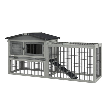 Wooden Rabbit Hutch with Outdoor Run - Grey