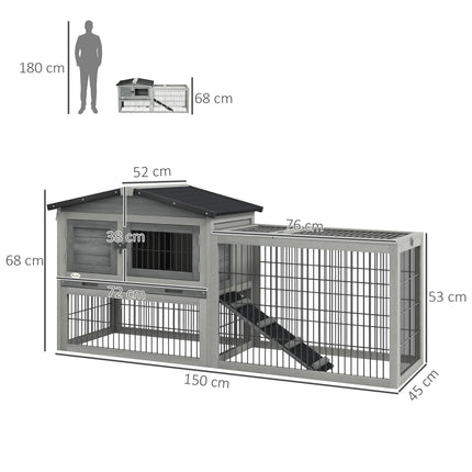 Wooden Rabbit Hutch with Outdoor Run - Grey