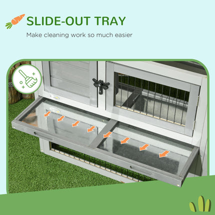 Wooden Rabbit Hutch with Outdoor Run - Grey
