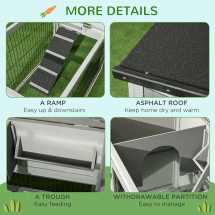 Wooden Rabbit Hutch with Outdoor Run - Grey
