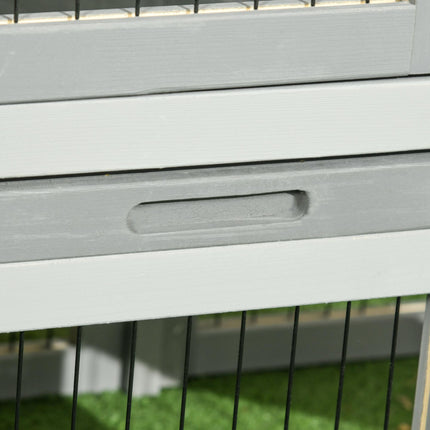 Wooden Rabbit Hutch with Outdoor Run - Grey