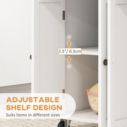 Rolling Kitchen Island Storage Trolley with Drawers & Rubberwood Top - White