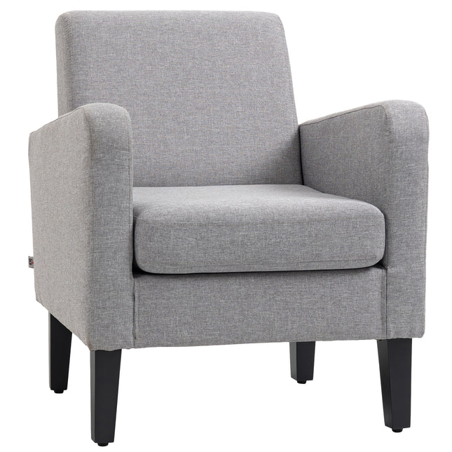 Modern Accent Chair with Curved Arms and Slanted Backrest - Light Grey