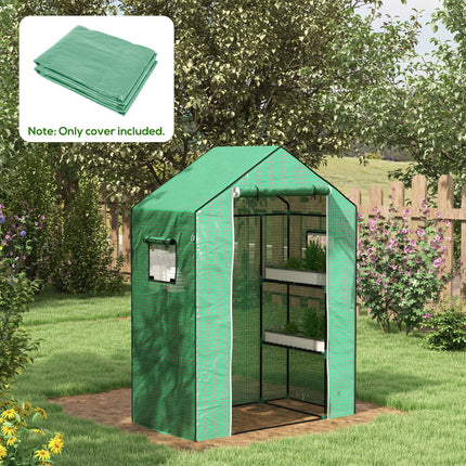 Outsunny Greenhouse Cover Replacement with Roll-up Door & Windows 140x73x190cm - Green