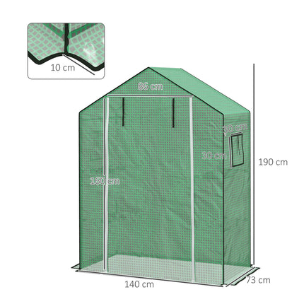 Outsunny Greenhouse Cover Replacement with Roll-up Door & Windows 140x73x190cm - Green