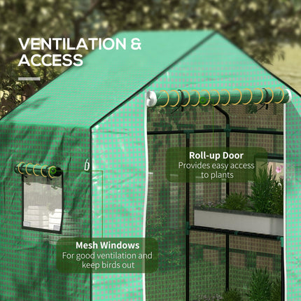 Outsunny Greenhouse Cover Replacement with Roll-up Door & Windows 140x73x190cm - Green