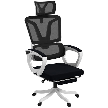 Mesh Reclining Office Chair with Adjustable Headrest, Lumbar Support & Footrest - Black