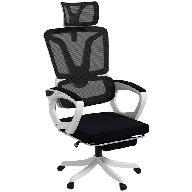 Mesh Reclining Office Chair with Adjustable Headrest, Lumbar Support & Footrest - Black
