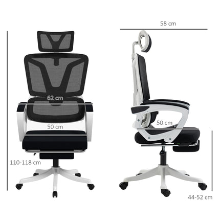 Mesh Reclining Office Chair with Adjustable Headrest, Lumbar Support & Footrest - Black