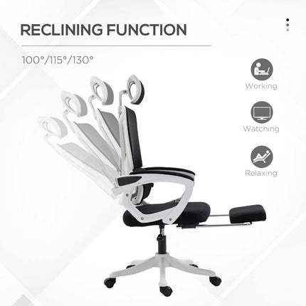 Mesh Reclining Office Chair with Adjustable Headrest, Lumbar Support & Footrest - Black