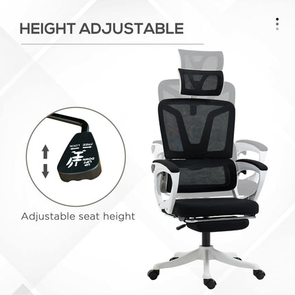 Mesh Reclining Office Chair with Adjustable Headrest, Lumbar Support & Footrest - Black