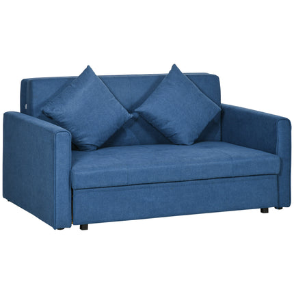 2 Seater Convertible Sofa Bed with Cushions and Hidden Storage - Dark Blue