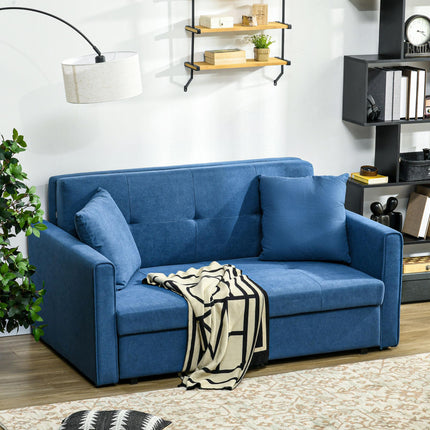 2 Seater Convertible Sofa Bed with Cushions and Hidden Storage - Dark Blue