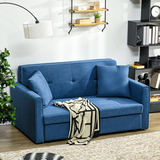 2 Seater Convertible Sofa Bed with Cushions and Hidden Storage - Dark Blue
