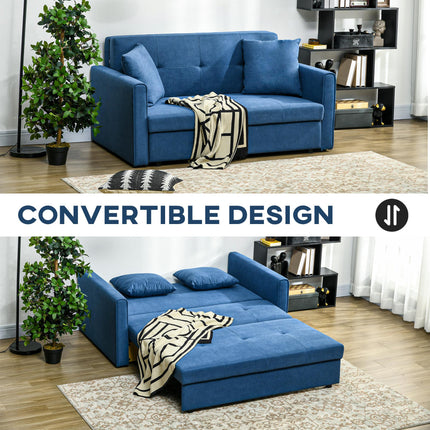 2 Seater Convertible Sofa Bed with Cushions and Hidden Storage - Dark Blue