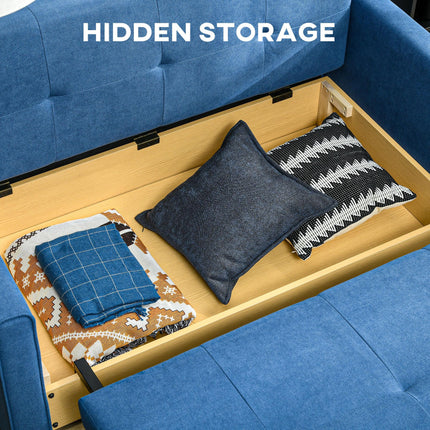 2 Seater Convertible Sofa Bed with Cushions and Hidden Storage - Dark Blue