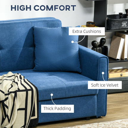 2 Seater Convertible Sofa Bed with Cushions and Hidden Storage - Dark Blue