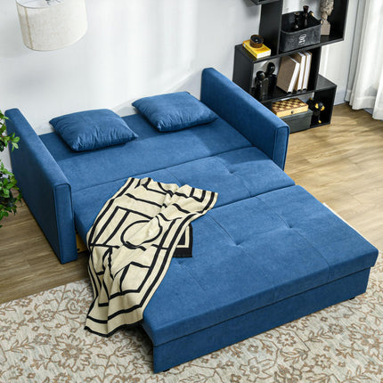 2 Seater Convertible Sofa Bed with Cushions and Hidden Storage - Dark Blue