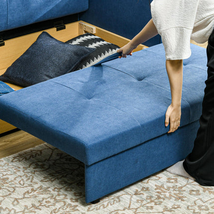 2 Seater Convertible Sofa Bed with Cushions and Hidden Storage - Dark Blue