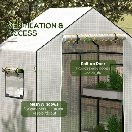 Outsunny Greenhouse Cover Replacement with Roll-Up Door and Windows 190x140x73cm - White