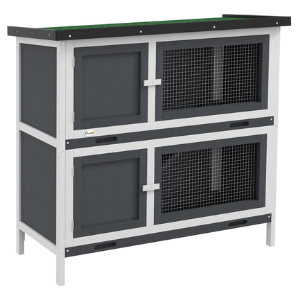 Double Decker 2 Tier Rabbit Hutch with Sliding Tray 100x47x91cm Outdoor Cage - Grey