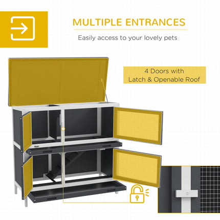 Double Decker 2 Tier Rabbit Hutch with Sliding Tray 100x47x91cm Outdoor Cage - Grey