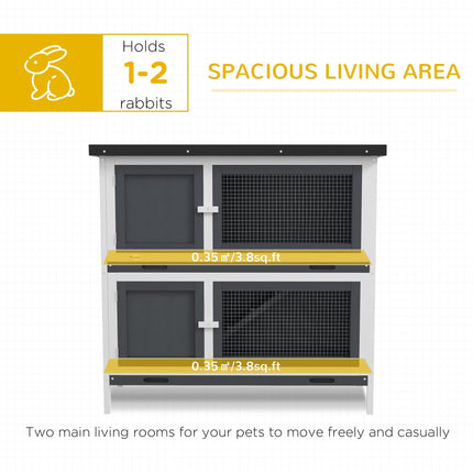 Double Decker 2 Tier Rabbit Hutch with Sliding Tray 100x47x91cm Outdoor Cage - Grey