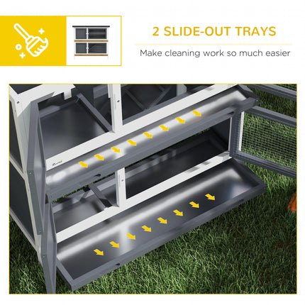 Double Decker 2 Tier Rabbit Hutch with Sliding Tray 100x47x91cm Outdoor Cage - Grey