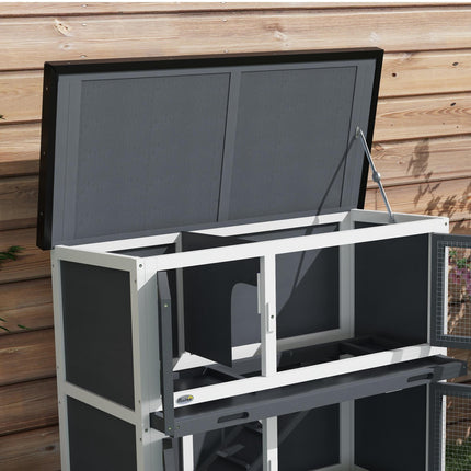 Double Decker 2 Tier Rabbit Hutch with Sliding Tray 100x47x91cm Outdoor Cage - Grey