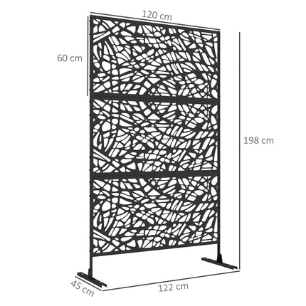Metal Decorative Outdoor Privacy Screen Divider 122x45x198 cm - Black Steel