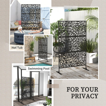 Metal Decorative Outdoor Privacy Screen Divider 122x45x198 cm - Black Steel
