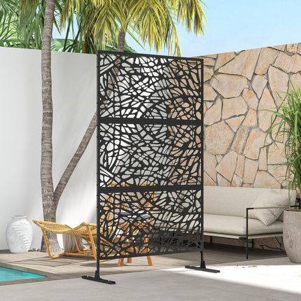 Metal Decorative Outdoor Privacy Screen Divider 122x45x198 cm - Black Steel