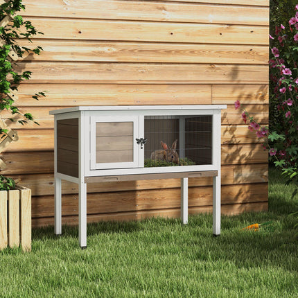 Wooden Rabbit and Guinea Pig Hutch with Built-in Tray and Openable Asphalt Roof 84x43x70 cm - Brown