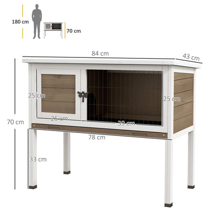 Wooden Rabbit and Guinea Pig Hutch with Built-in Tray and Openable Asphalt Roof 84x43x70 cm - Brown