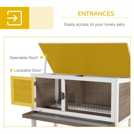 Wooden Rabbit and Guinea Pig Hutch with Built-in Tray and Openable Asphalt Roof 84x43x70 cm - Brown