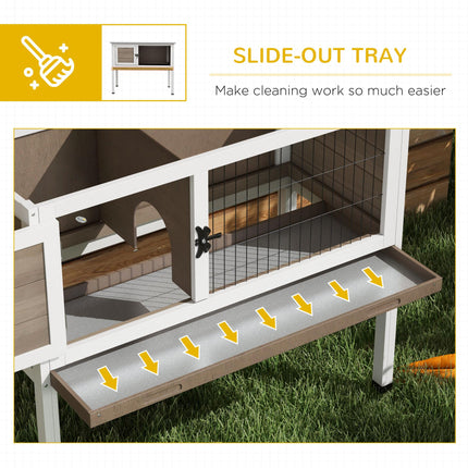 Wooden Rabbit and Guinea Pig Hutch with Built-in Tray and Openable Asphalt Roof 84x43x70 cm - Brown
