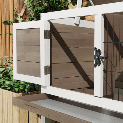 Wooden Rabbit and Guinea Pig Hutch with Built-in Tray and Openable Asphalt Roof 84x43x70 cm - Brown