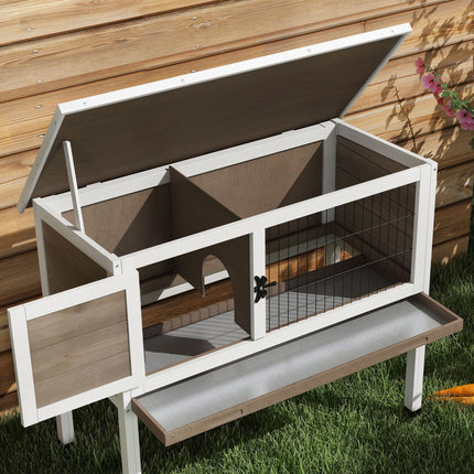Wooden Rabbit and Guinea Pig Hutch with Built-in Tray and Openable Asphalt Roof 84x43x70 cm - Brown