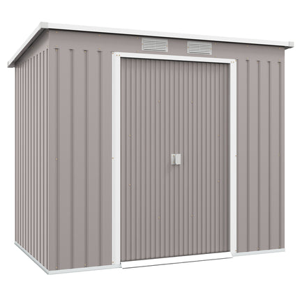 Large Metal Garden Tool Storage Shed with Double Doors - Grey