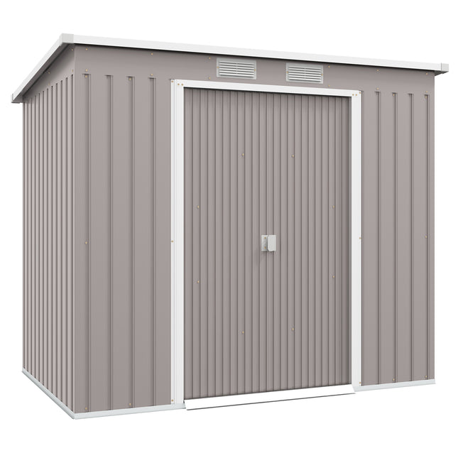 Large Metal Garden Tool Storage Shed with Double Doors - Grey