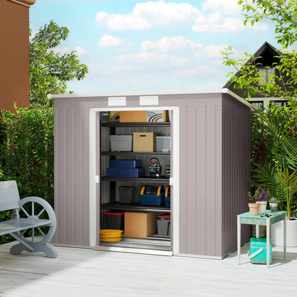 Large Metal Garden Tool Storage Shed with Double Doors - Grey