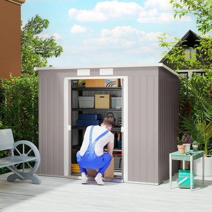 Large Metal Garden Tool Storage Shed with Double Doors - Grey