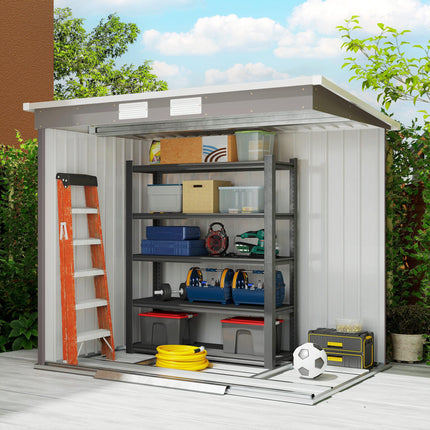 Large Metal Garden Tool Storage Shed with Double Doors - Grey