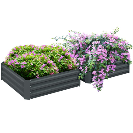 Set of 2 Raised Garden Beds with Open Bottom Drainage - Dark Grey