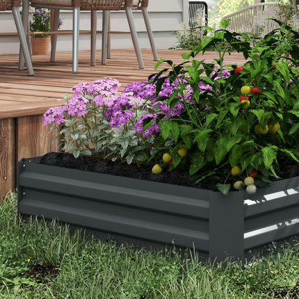 Set of 2 Raised Garden Beds with Open Bottom Drainage - Dark Grey